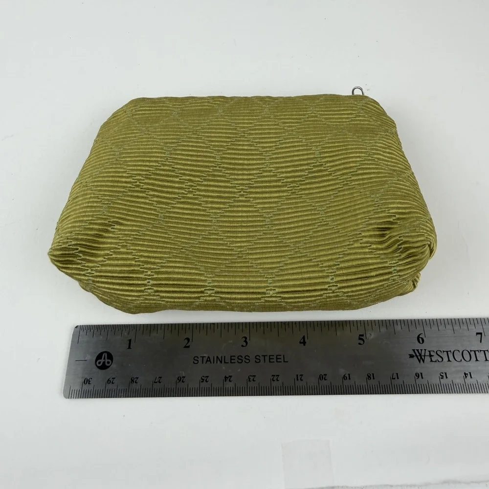 Jim Thompson Cosmetic Makeup Bag‎ Womens Green Pleated Fabric Zip Pouch Textured